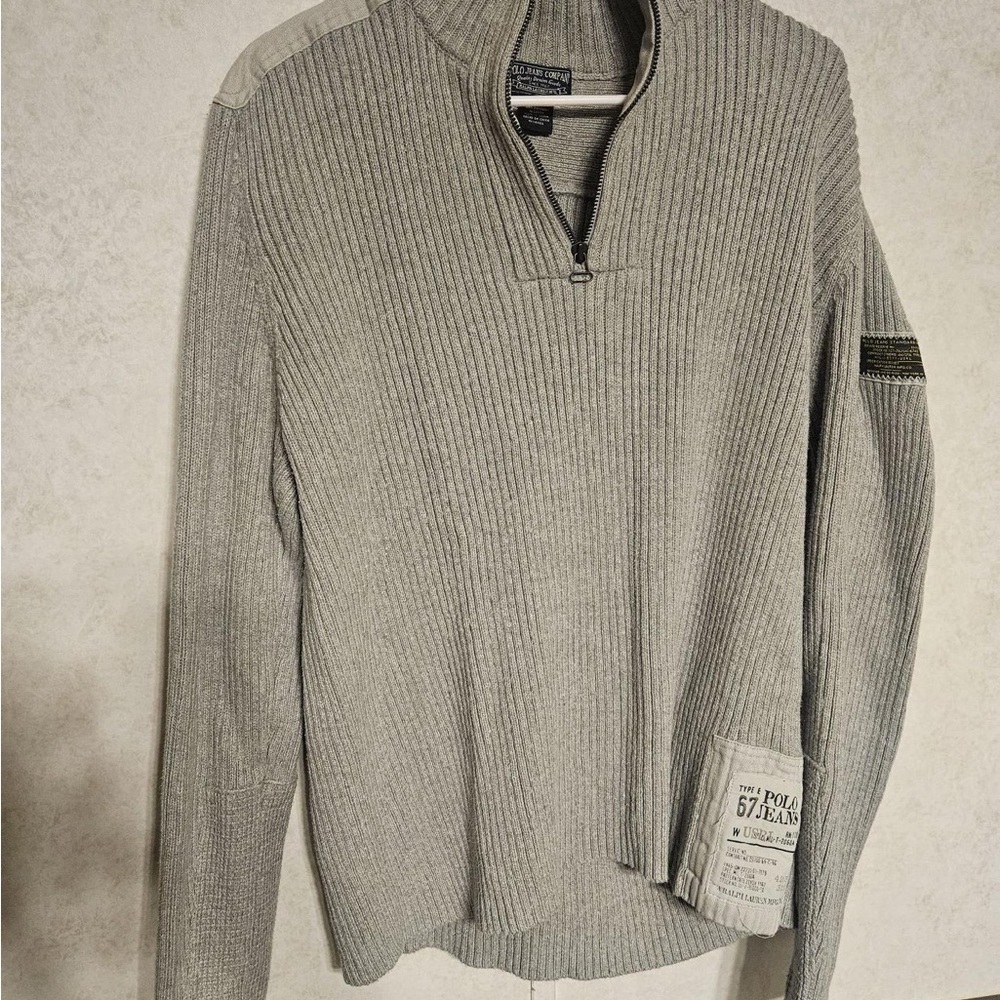Polo‎ Ralph Lauren Gray Ribbed Zip-Up Sweater